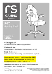Realspace RS GAMING RGX Assembly Instructions And Warranty Information