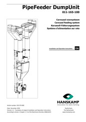 Hanskamp PipeFeeder DumpUnit Assembly, Installation And Operation Instructions