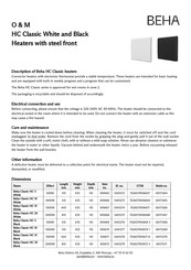 BEHA CLASSIC PANELOVN HC 20 O & M Manual