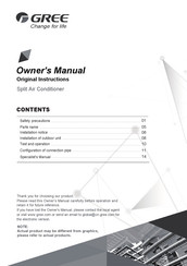 Gree GWH09AECXB-K6DNA1A/O Owner's Manual