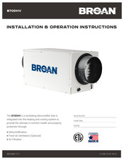 Broan B70DHV Installation & Operation Instructions