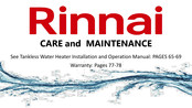 Rinnai RL Series Care And Maintenance