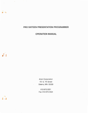 Arion PRO SIXTEEN Operation Manual