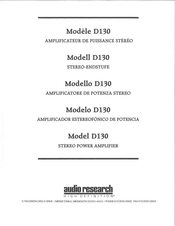 Audio Research D130 Instructions Manual