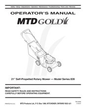 MTD Gold 839 Series Operator's Manual