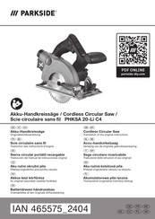 Parkside PHKSA 20-Li C4 Translation Of The Original Instructions