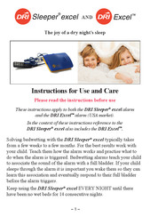 DRI Sleeper excel Instructions For Use And Care Manual