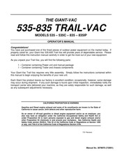 Giant-Vac TRAIL VAC 835IP Operator's Manual