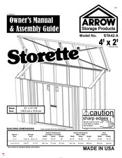 Arrow Storage Products Storette STA42-A Owner's Manual & Assembly Manual