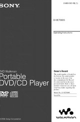 Sony DVE7000S - DVD Walkman Operating Instructions Manual