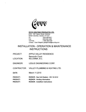 Reznor Thomas & Betts UDAP 225 Instructions Manual