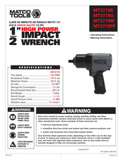 Matco Tools MT3779B Operating Instructions Manual