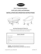 Jacuzzi era EU70 Assembly, Installation And Operation Instructions