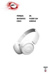 Harman JBL T450BT WH Quick Start Manual