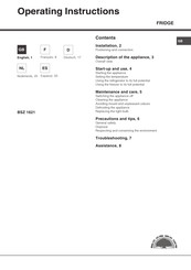 Hotpoint Ariston BSZ 1621 Operating Instructions Manual