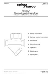 Spirax Sarco TD42SLT Installation And Maintenance Instructions Manual