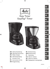 Melitta EasyTop Timer Operating Instructions Manual