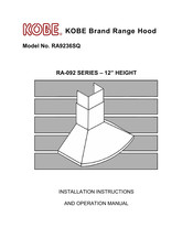 KOBE RA9236SQ Installation Instructions And Operation Manual
