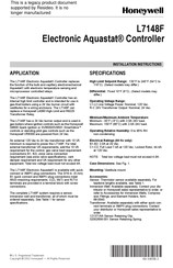 Honeywell Electronic Aquastat L7148F Installation Instructions Manual