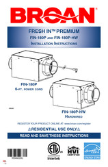 Broan FRESH IN PREMIUM FIN-180P Installation Instructions Manual
