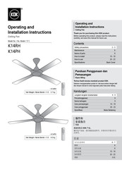 KDK K14RH Operating And Installation Instructions