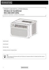 DURASTAR DRWHC182XNA1 Owners And Installation Manual