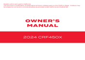 Honda CRF450X 2024 Owner's Manual