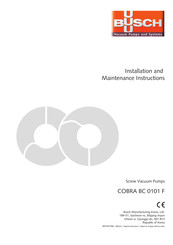 BUSCH COBRA BC 0101 F Installation And Maintenance Instructions Manual