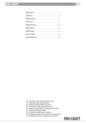 Pro-Craft PSS35 Translation Of The Original Operating Manual