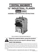 Central Machinery 39860 Assembly And Operating Instruction