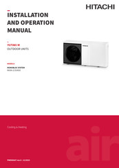 Hitachi YUTAKI M RASM-3VR2E Installation And Operation Manual