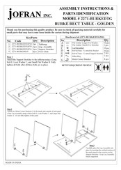 Jofran 2271 Assembly Instructions