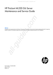HP PROLIANT ML330 G6 Maintenance And Service Manual