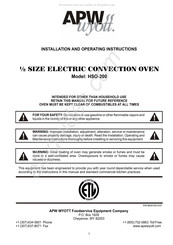 APW Wyott HSO-200 Installation And Operating Instructions Manual