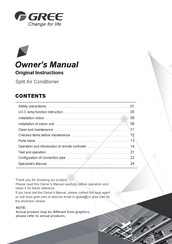 Gree GWH09AUCXB-K6DNA1A/I Owner's Manual