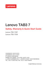 Lenovo TB3-730X Safety, Warranty & Quick Start Manual