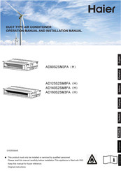 Haier AD125S2SM8FAH Operation Manual And Installation Manual