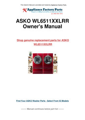 Asko WL6511 XXLW Operating Instructions Manual