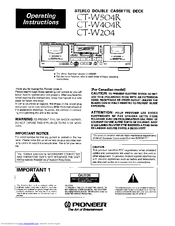Pioneer CT-W204 Operating Instructions Manual