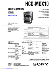 Sony HCD-MDX10 - Compact Disk Deck Receiver Component Service Manual