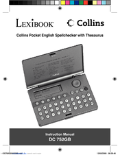 LEXIBOOK COLLINS POCKET ENGLISH SPELLCHECKER WITH THESAURUS Instruction Manual