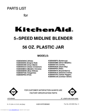 KitchenAid KSB560BF - Blender, Buttercup Parts List