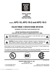 Bakers Pride APC-18 Install And Operation Instructions