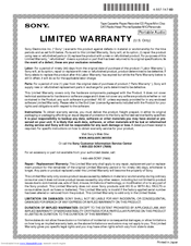 Sony MDR-XD400 Limited Warranty