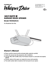 Chamberlain Whisper Drive Security+ WD952KCS Owner's Manual