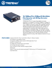 TRENDNET TFC-110MSC - 100Base-TX to 100Base-FX Multi Mode SC Fiber Converter Datasheet