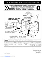 Frigidaire FGES3045KW - 30' Electric Slide-In Range Gallery Mono Group Installation Instructions Manual