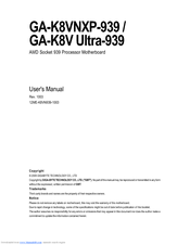 Gigabyte GA-K8V Ultra-939 User Manual