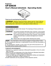 Hitachi CP-SX635 - SXGA+ LCD Projector User Manual – Operating Manual