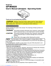 Hitachi CP-WX625 User Manual – Operating Manual